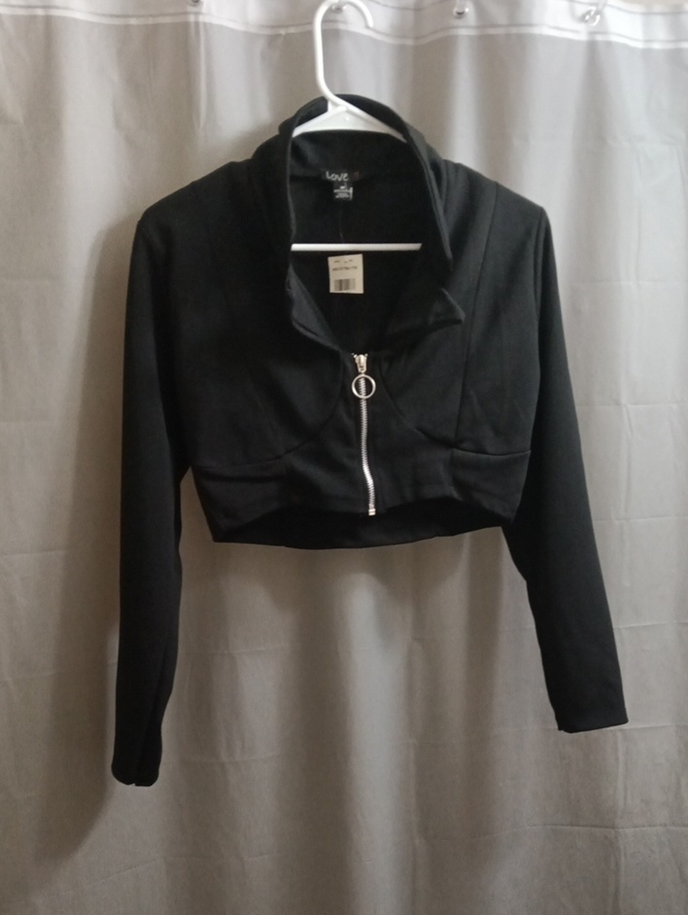 Love Black Cropped Zip-Front Hoodie